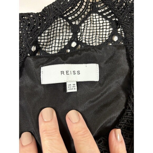 Reiss Callista Mini Dress Black 6 Lace Sleeves Sheer Lined - Picture 3 of 7